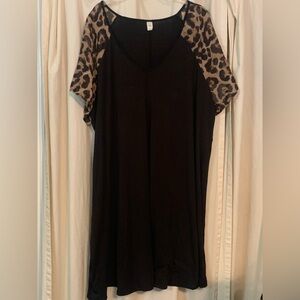 Black Dress with Sheer Leopard Print Sleeves